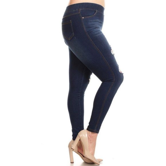INDIGO PLUS SIZE DISTRESSED JEGGING - Picture 3 of 3